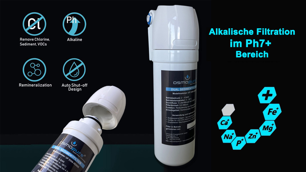 Dual Sediment Filtereinheit, Vorfilter für Sodawasser, Strudelwasser Tischgeräten und Vorfilter für LED UVC Trinkwasseraufbereitung-Trinkwasserentkeimung, Wasseraufbereitung