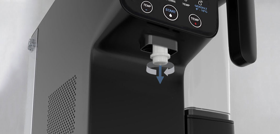 Der neue schraubbare Auslauf der SMT 7000 Umkehrosmoseanlage, Auftisch Osmoseanlage ohne Wasseranschluß